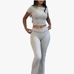 Stylish Women's Gray Flare Two-Piece Set